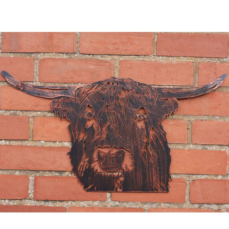 Eastern Connections 68cm Highland Cow Head in Cooper Wall Art - Old Railway Line Garden Centre