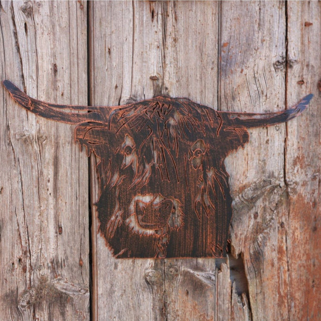 Eastern Connections 68cm Highland Cow Head in Cooper Wall Art - Old Railway Line Garden Centre