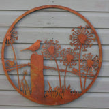 Eastern Connections 70cm Blackbird on Fence Natural Rust Metal Wall Art