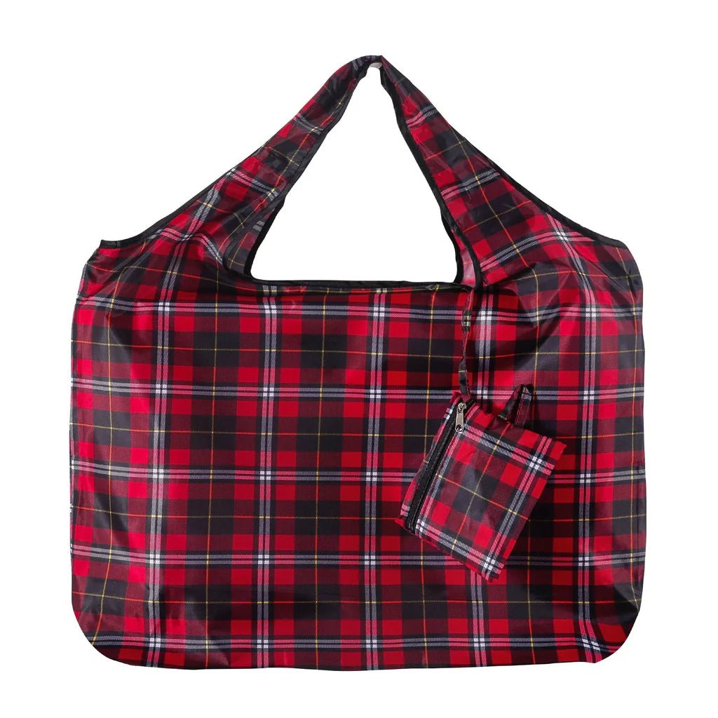 Eco Chic Foldable Reusable Large Shopping Bag Dark Tartan - Old Railway Line Garden Centre