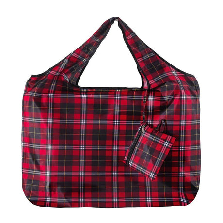 Eco Chic Foldable Reusable Large Shopping Bag Dark Tartan - Old Railway Line Garden Centre