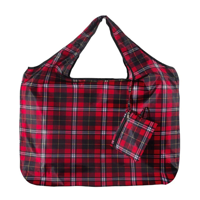Eco Chic Foldable Reusable Large Shopping Bag Dark Tartan - Old Railway Line Garden Centre