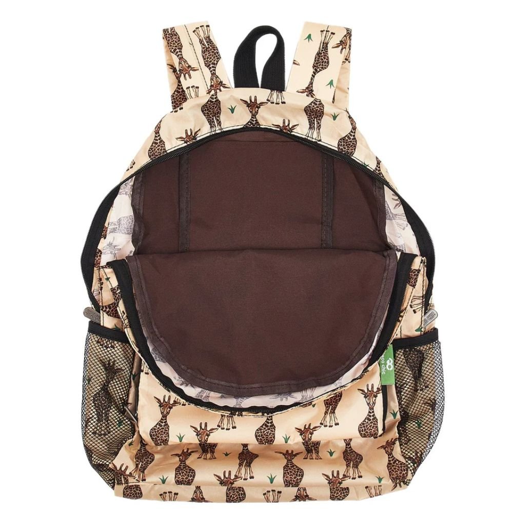 Eco Chic Lightweight Foldable Backpack - Beige Giraffes - Old Railway Line Garden Centre
