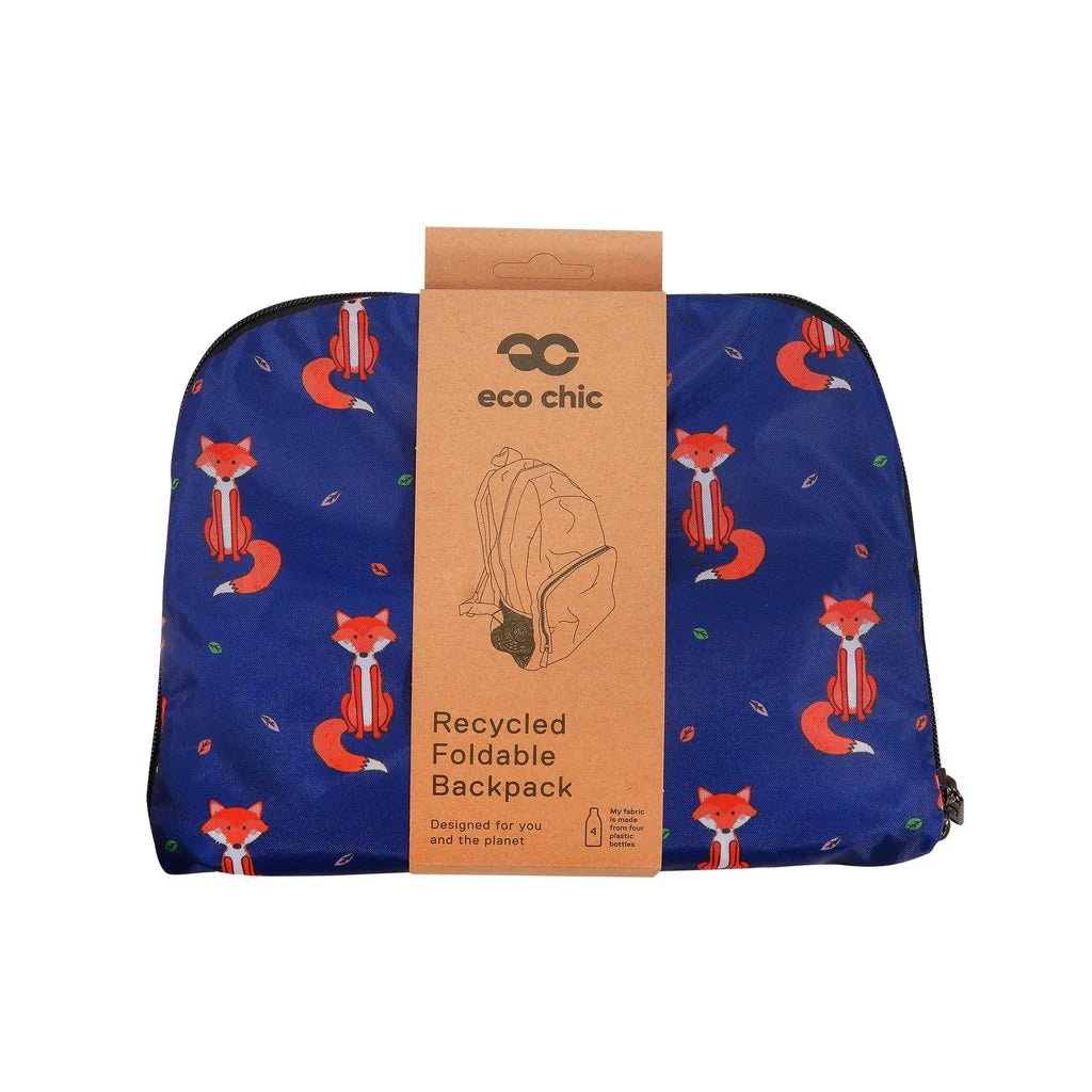 Eco Chic Lightweight Foldable Backpack Foxes - Navy - Old Railway Line Garden Centre