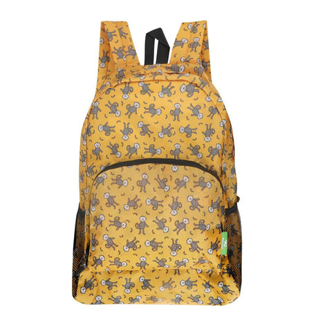 Eco Chic Lightweight Foldable Backpack Monkeys - Mustard - Old Railway Line Garden Centre