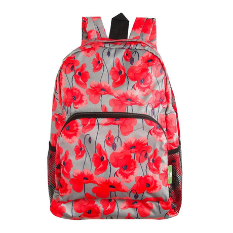 Eco Chic Lightweight Foldable Backpack Poppies - Grey - Old Railway Line Garden Centre