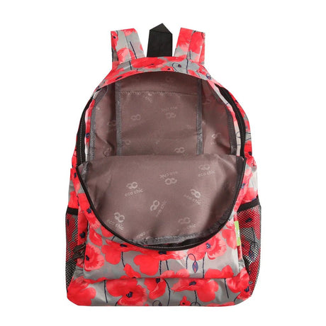 Eco Chic Lightweight Foldable Backpack Poppies - Grey - Old Railway Line Garden Centre