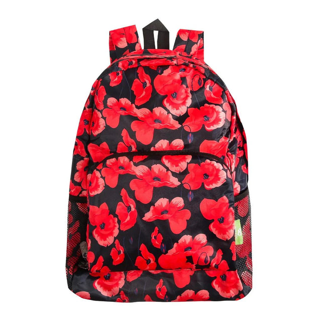 Eco Chic Lightweight Foldable Backpack Poppies - Navy - Old Railway Line Garden Centre