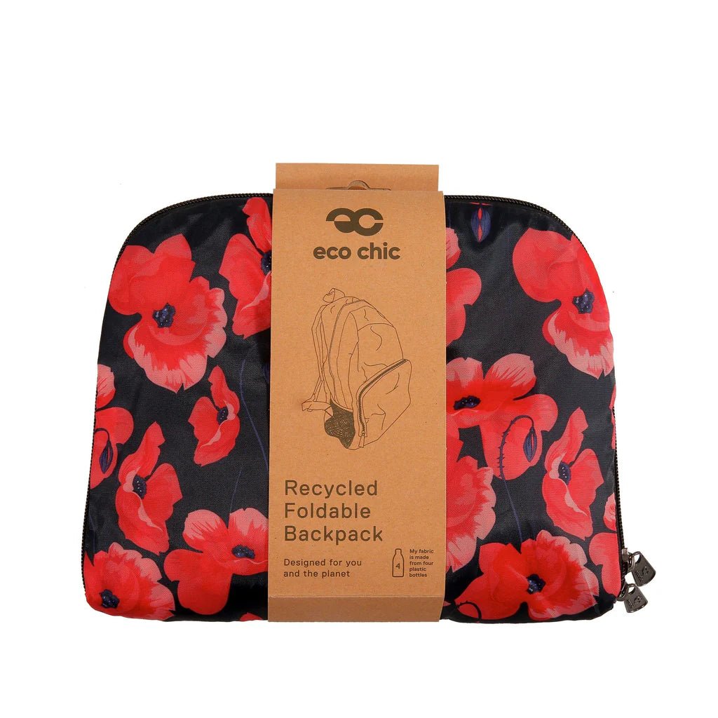 Eco Chic Lightweight Foldable Backpack Poppies - Navy - Old Railway Line Garden Centre