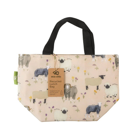 Eco Chic Lightweight Foldable Beige Lunch Bag Sheep Realism - Beige - Old Railway Line Garden Centre