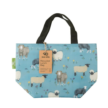 Eco Chic Lightweight Foldable Blue Lunch Bag Sheep Realism - Blue - Old Railway Line Garden Centre