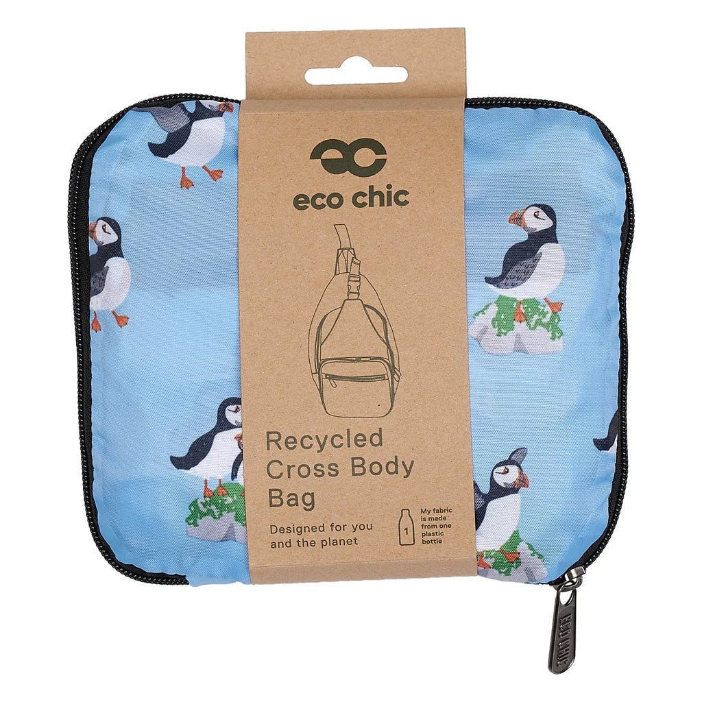 Eco Chic Lightweight Foldable Crossbody Bag Multi Puffin - Old Railway Line Garden Centre