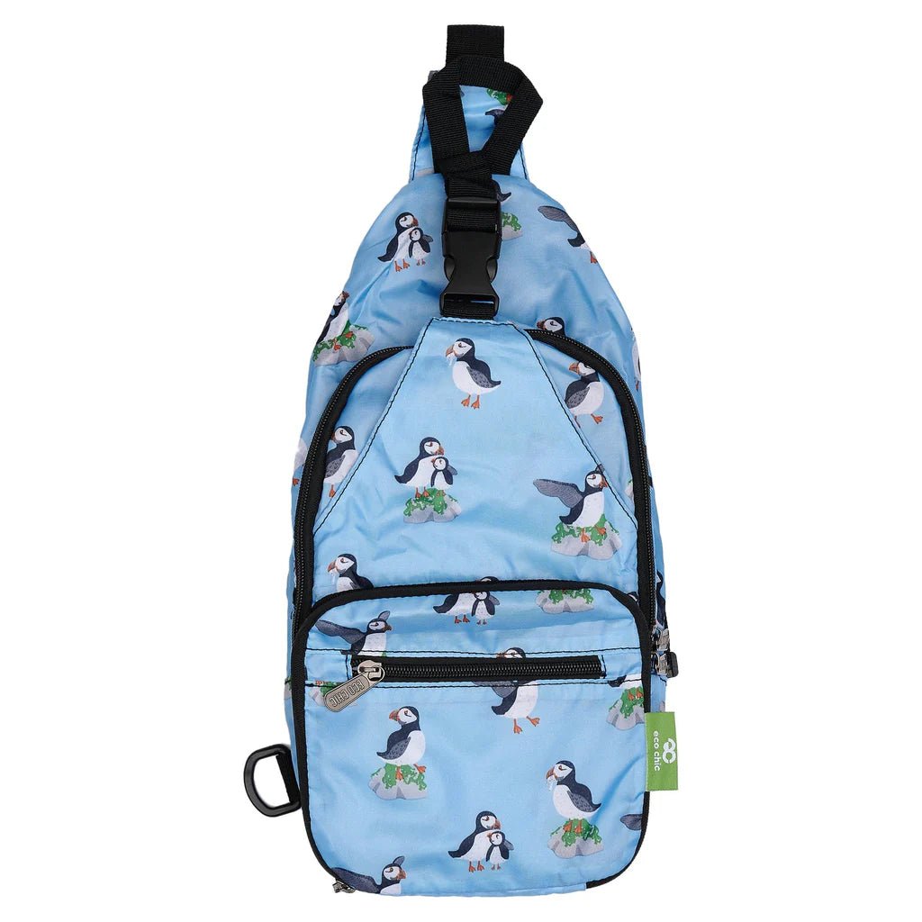 Eco Chic Lightweight Foldable Crossbody Bag Multi Puffin - Old Railway Line Garden Centre