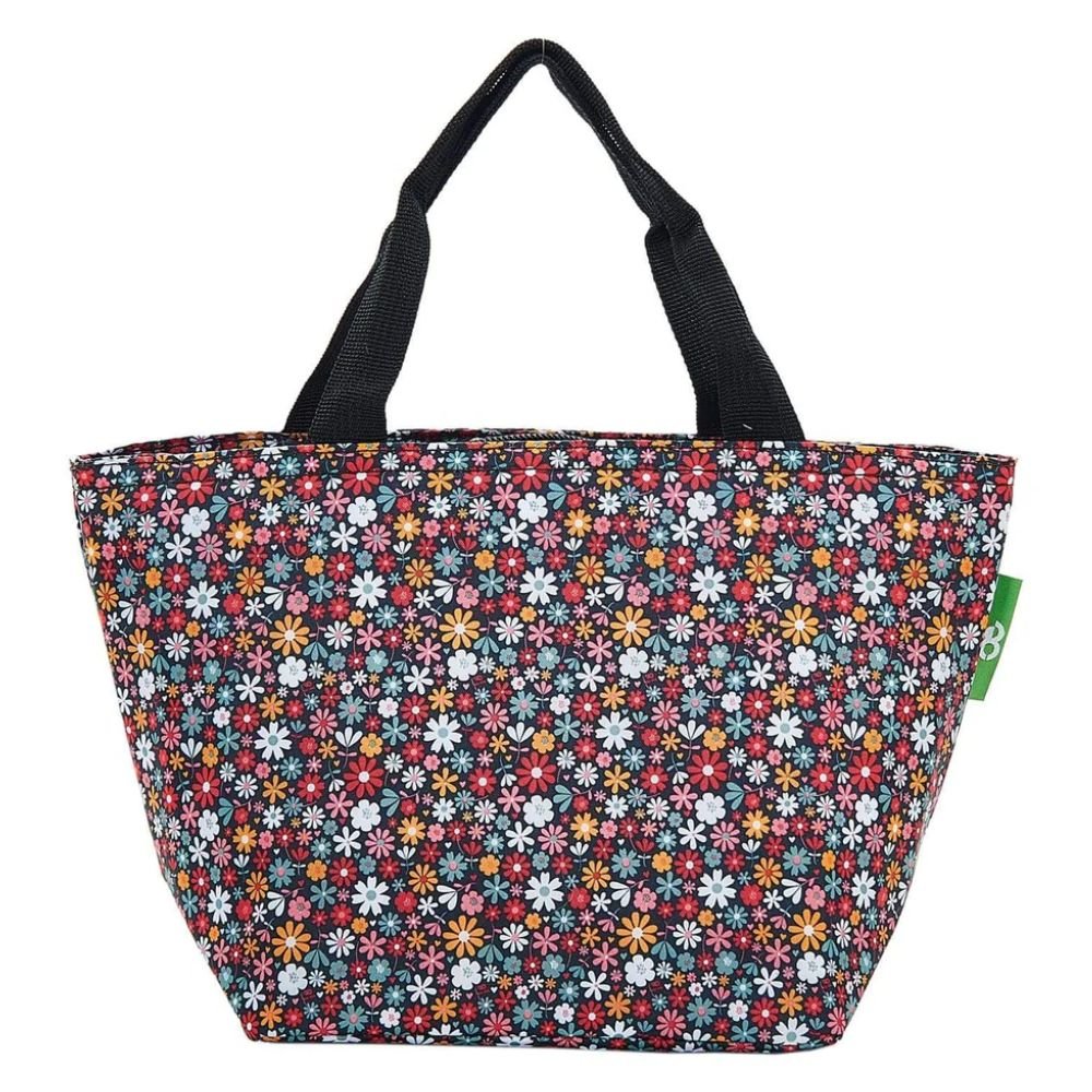 Eco Chic Lightweight Foldable Lunch Bag - Black Ditsy - Old Railway Line Garden Centre