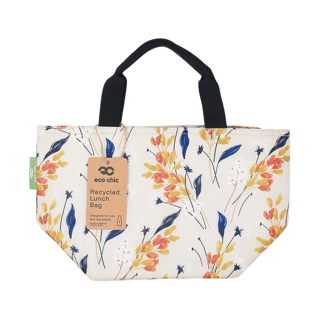 Eco Chic Lightweight Foldable Lunch Bag Flowers - Beige - Old Railway Line Garden Centre