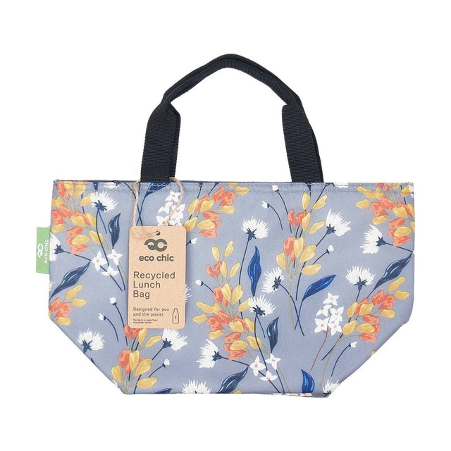 Eco Chic Lightweight Foldable Lunch Bag Flowers - Grey - Old Railway Line Garden Centre