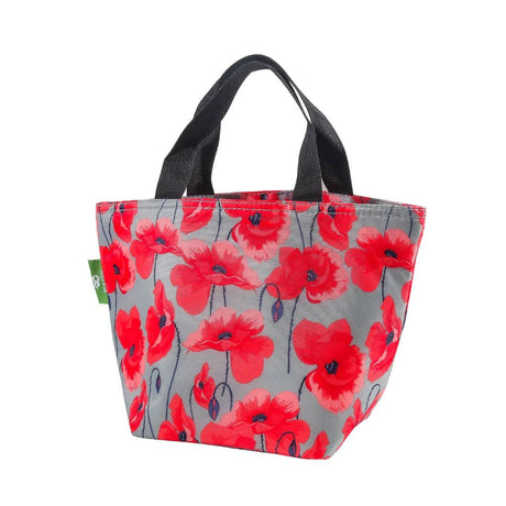 Eco Chic Lightweight Foldable Lunch Bag Poppies - Grey - Old Railway Line Garden Centre