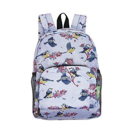 Eco Chic Lightweight Foldable Mini Backpack Blue Tits - Old Railway Line Garden Centre