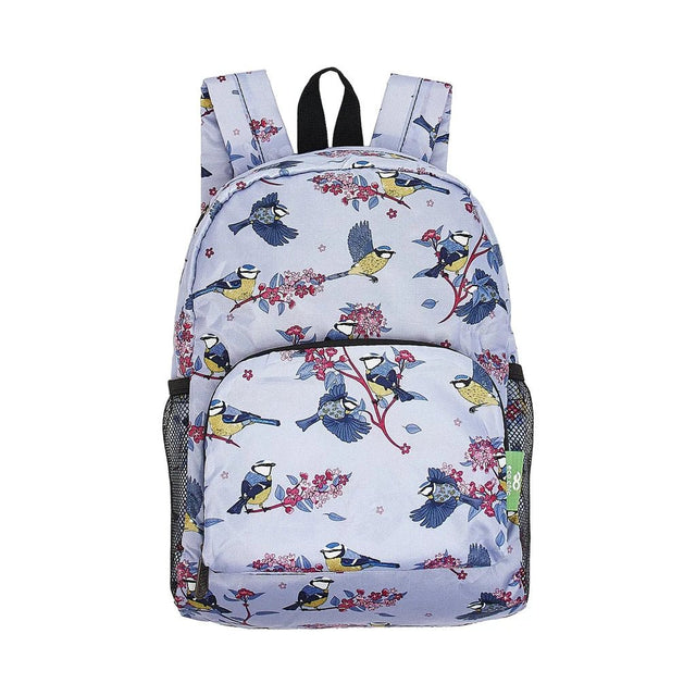 Eco Chic Lightweight Foldable Mini Backpack Blue Tits - Old Railway Line Garden Centre