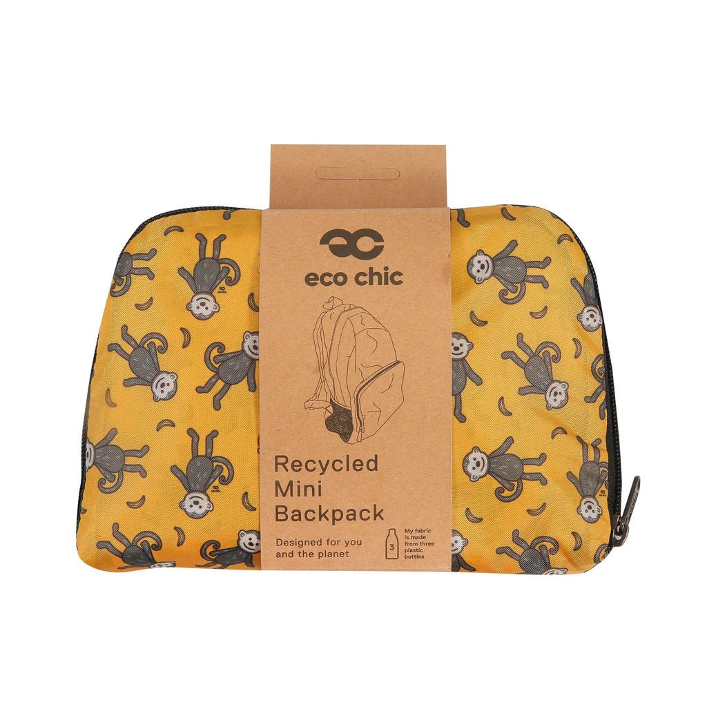 Eco Chic Lightweight Foldable Mini Backpack Monkeys - Old Railway Line Garden Centre
