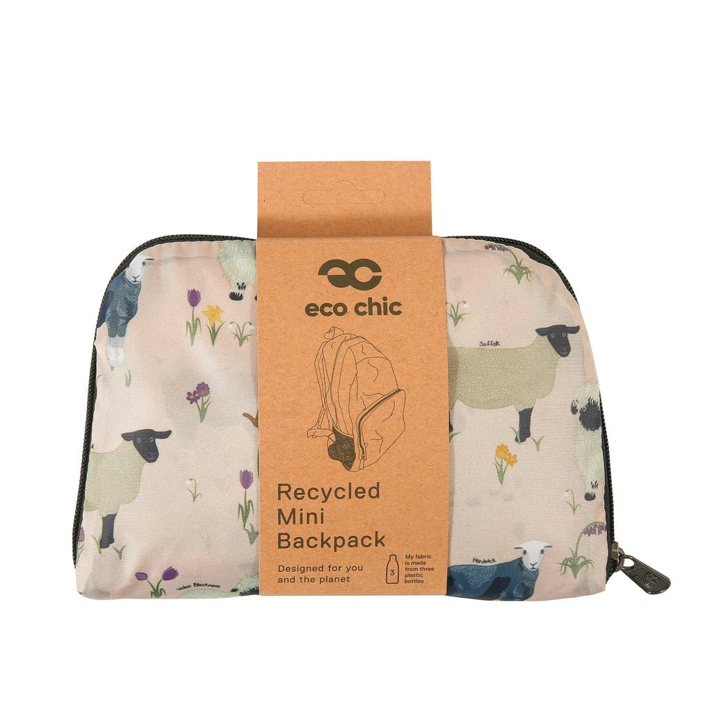 Eco Chic Lightweight Foldable Mini Backpack Sheep Realism - Old Railway Line Garden Centre