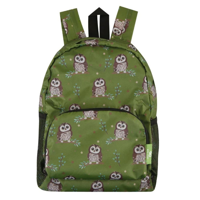 Eco Chic Lightweight Foldable Mini Backpack Tawny Owl - Green - Old Railway Line Garden Centre