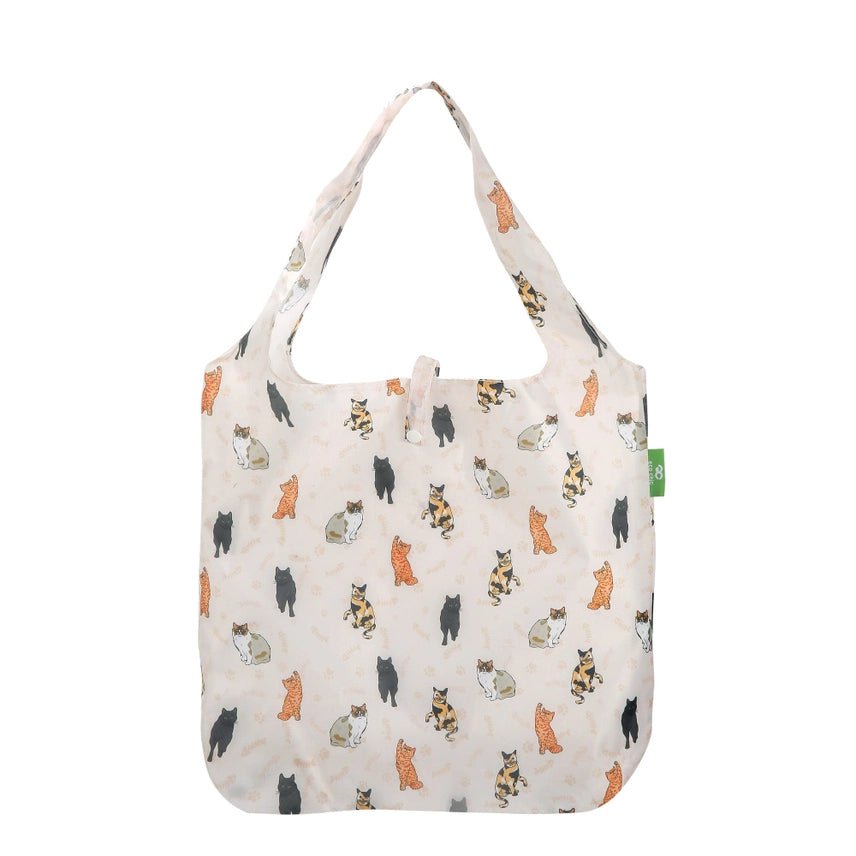 Eco Chic Lightweight Foldable Reusable Shopping Bag - Beige Beloved Cats - Old Railway Line Garden Centre