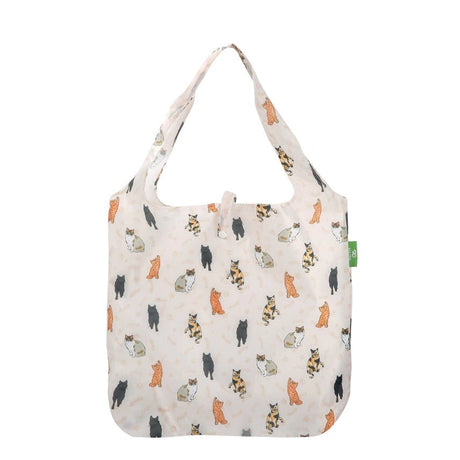 Eco Chic Lightweight Foldable Reusable Shopping Bag - Beige Beloved Cats - Old Railway Line Garden Centre
