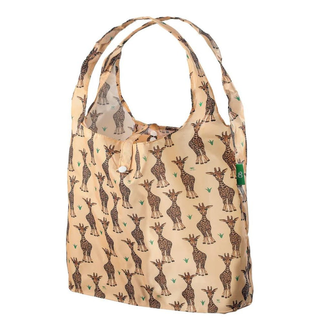 Eco Chic Lightweight Foldable Reusable Shopping Bag - Beige Giraffes - Old Railway Line Garden Centre