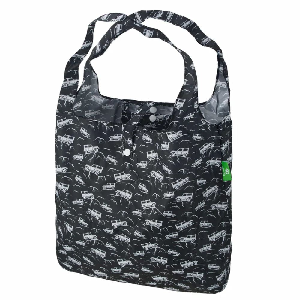 Eco Chic Lightweight Foldable Reusable Shopping Bag - Black 4x4 - Old Railway Line Garden Centre