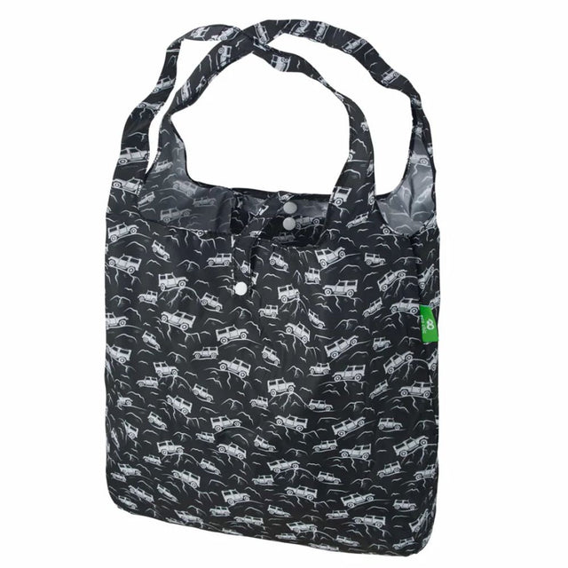 Eco Chic Lightweight Foldable Reusable Shopping Bag - Black 4x4 - Old Railway Line Garden Centre