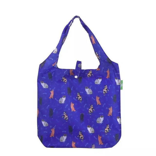 Eco Chic Lightweight Foldable Reusable Shopping Bag - Blue Beloved Cats - Old Railway Line Garden Centre