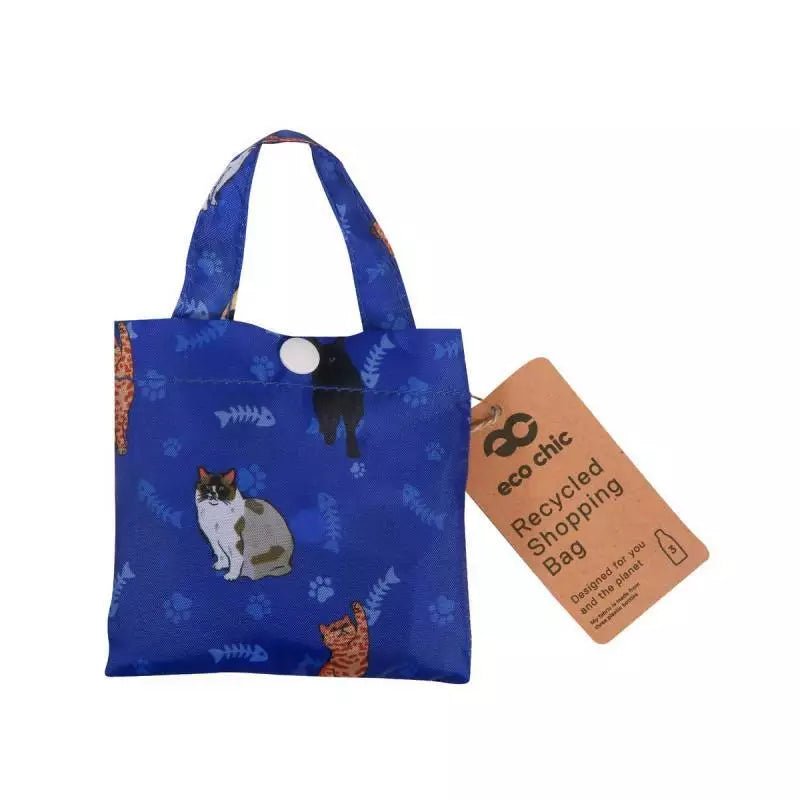 Eco Chic Lightweight Foldable Reusable Shopping Bag - Blue Beloved Cats - Old Railway Line Garden Centre
