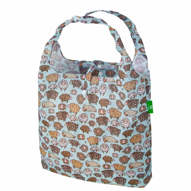 Eco Chic Lightweight Foldable Reusable Shopping Bag - Blue Cute Sheep - Old Railway Line Garden Centre