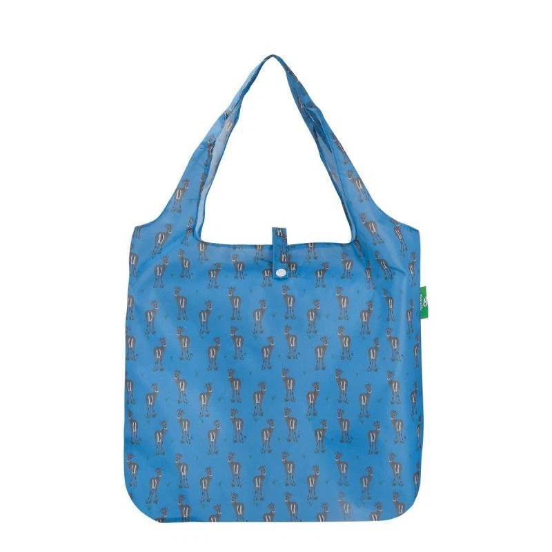 Eco Chic Lightweight Foldable Reusable Shopping Bag - Blue Deer - Old Railway Line Garden Centre