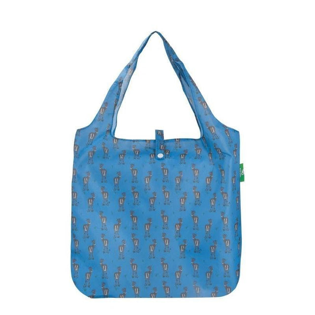 Eco Chic Lightweight Foldable Reusable Shopping Bag - Blue Deer - Old Railway Line Garden Centre