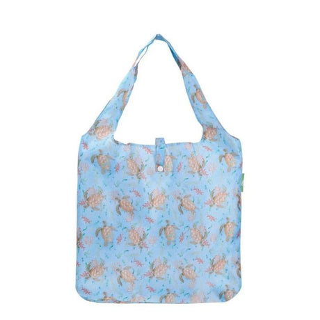 Eco Chic Lightweight Foldable Reusable Shopping Bag - Blue Sea Turtles - Old Railway Line Garden Centre