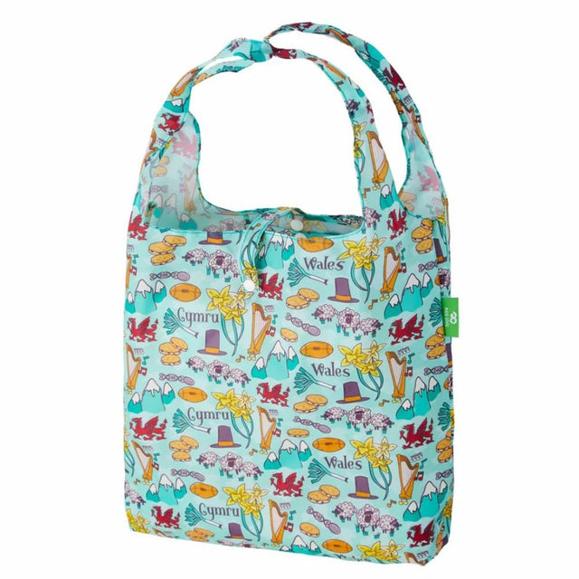 Eco Chic Lightweight Foldable Reusable Shopping Bag - Blue Wales Montage - Old Railway Line Garden Centre