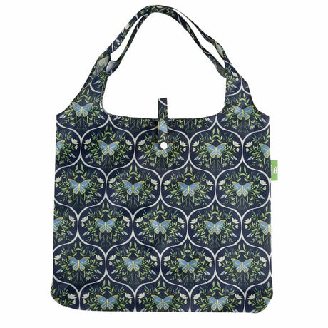 Eco Chic Lightweight Foldable Reusable Shopping Bag Butterflies - Navy - Old Railway Line Garden Centre