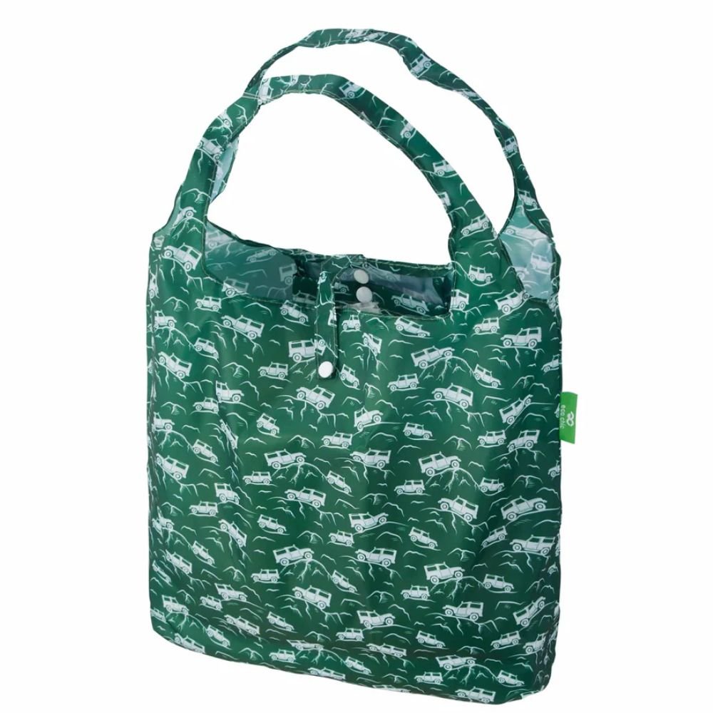 Eco Chic Lightweight Foldable Reusable Shopping Bag - Green 4x4 - Old Railway Line Garden Centre