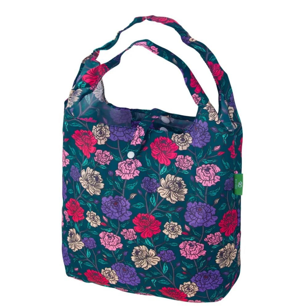 Eco Chic Lightweight Foldable Reusable Shopping Bag - Green Big Bold Floral - Old Railway Line Garden Centre