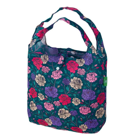 Eco Chic Lightweight Foldable Reusable Shopping Bag - Green Big Bold Floral - Old Railway Line Garden Centre