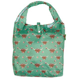 Eco Chic Lightweight Foldable Reusable Shopping Bag - Green Floral Highland Cow - Old Railway Line Garden Centre