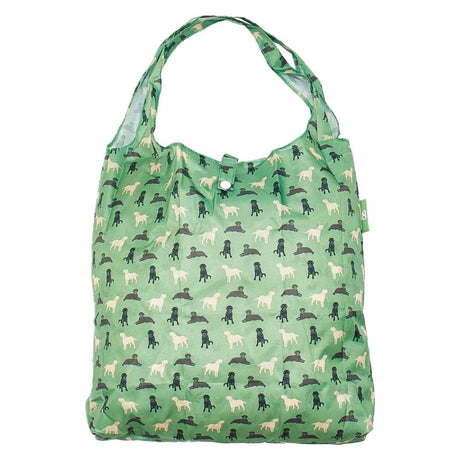 Eco Chic Lightweight Foldable Reusable Shopping Bag - Green Labradors - Old Railway Line Garden Centre