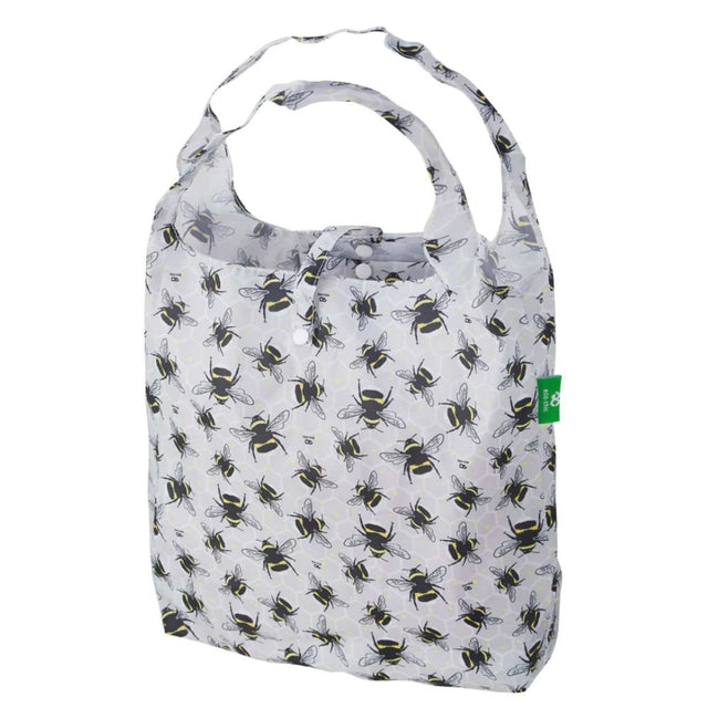 Eco Chic Lightweight Foldable Reusable Shopping Bag - Grey Bumble Bees - Old Railway Line Garden Centre