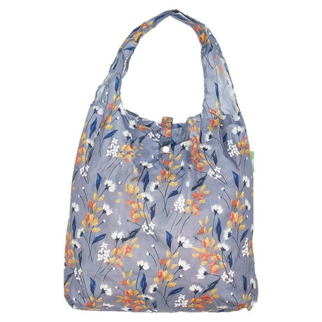 Eco Chic Lightweight Foldable Reusable Shopping Bag - Grey Flowers - Old Railway Line Garden Centre
