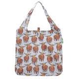 Eco Chic Lightweight Foldable Reusable Shopping Bag - Grey Highland Cow - Old Railway Line Garden Centre