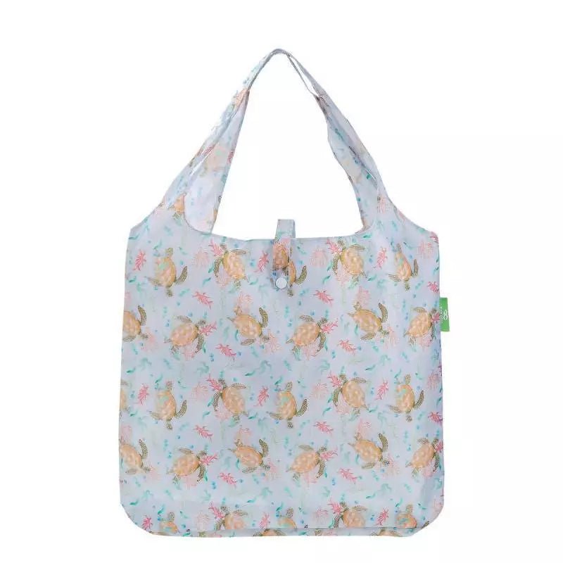 Eco Chic Lightweight Foldable Reusable Shopping Bag - Grey Sea Turtles - Old Railway Line Garden Centre