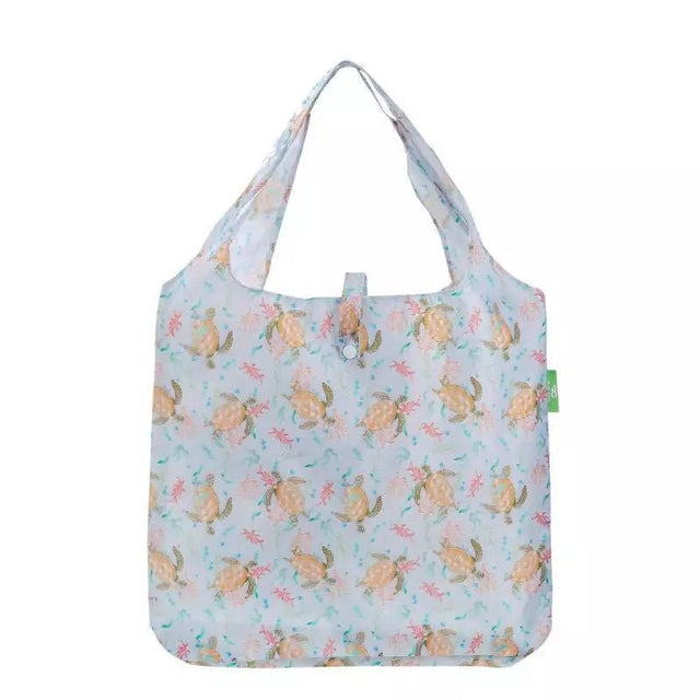 Eco Chic Lightweight Foldable Reusable Shopping Bag - Grey Sea Turtles - Old Railway Line Garden Centre