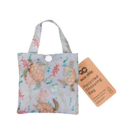 Eco Chic Lightweight Foldable Reusable Shopping Bag - Grey Sea Turtles - Old Railway Line Garden Centre